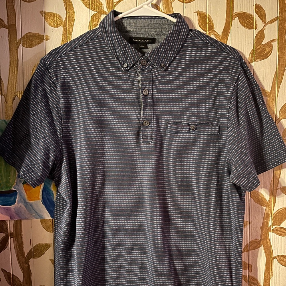 Banana Republic red white and blue striped polo shirt
